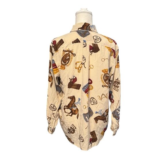 Lauren Ralph Lauren Size 10 Equestrian Horse Show Race 100% Silk Blouse Shirt - Picture 6 of 7